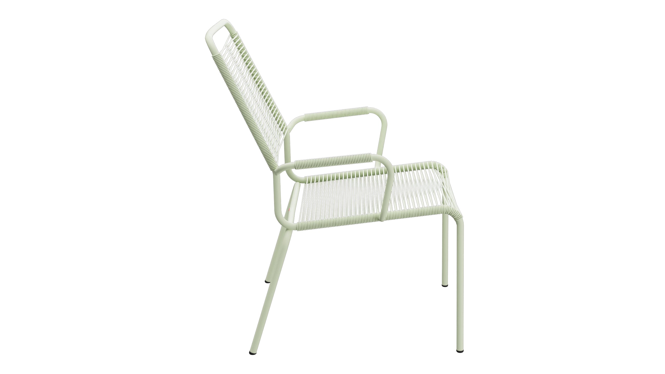 Rigi Spaghetti-Salonsessel mit Armlehne in Pastellgrün präsentiert im Onlineshop von KAQTU Design AG. Gartenstuhl mit Armlehnen ist von Schaffner