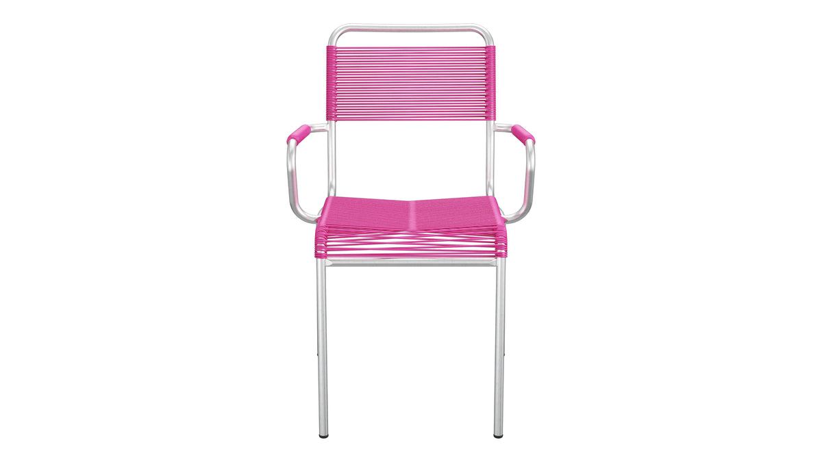 Rigi Spaghetti-Gartenstuhl mit Armlehne in Pink präsentiert im Onlineshop von KAQTU Design AG. Gartenstuhl mit Armlehnen ist von Schaffner