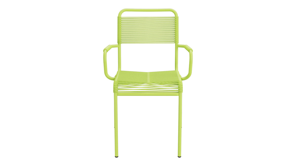 Rigi Spaghetti-Gartenstuhl mit Armlehne in Hellgrün präsentiert im Onlineshop von KAQTU Design AG. Gartenstuhl mit Armlehnen ist von Schaffner