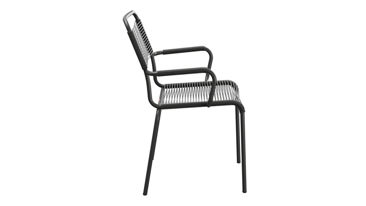 Rigi Spaghetti-Gartenstuhl mit Armlehne in Anthrazit präsentiert im Onlineshop von KAQTU Design AG. Gartenstuhl mit Armlehnen ist von Schaffner