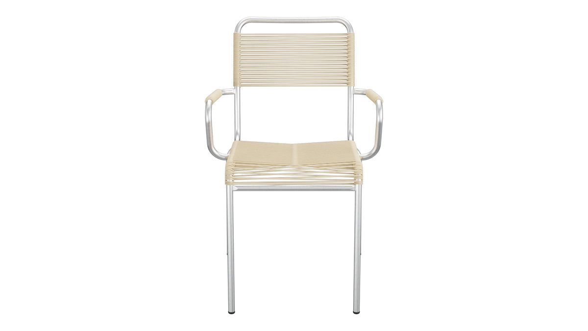 Rigi Spaghetti-Gartenstuhl mit Armlehne in Pastellbraun präsentiert im Onlineshop von KAQTU Design AG. Gartenstuhl mit Armlehnen ist von Schaffner