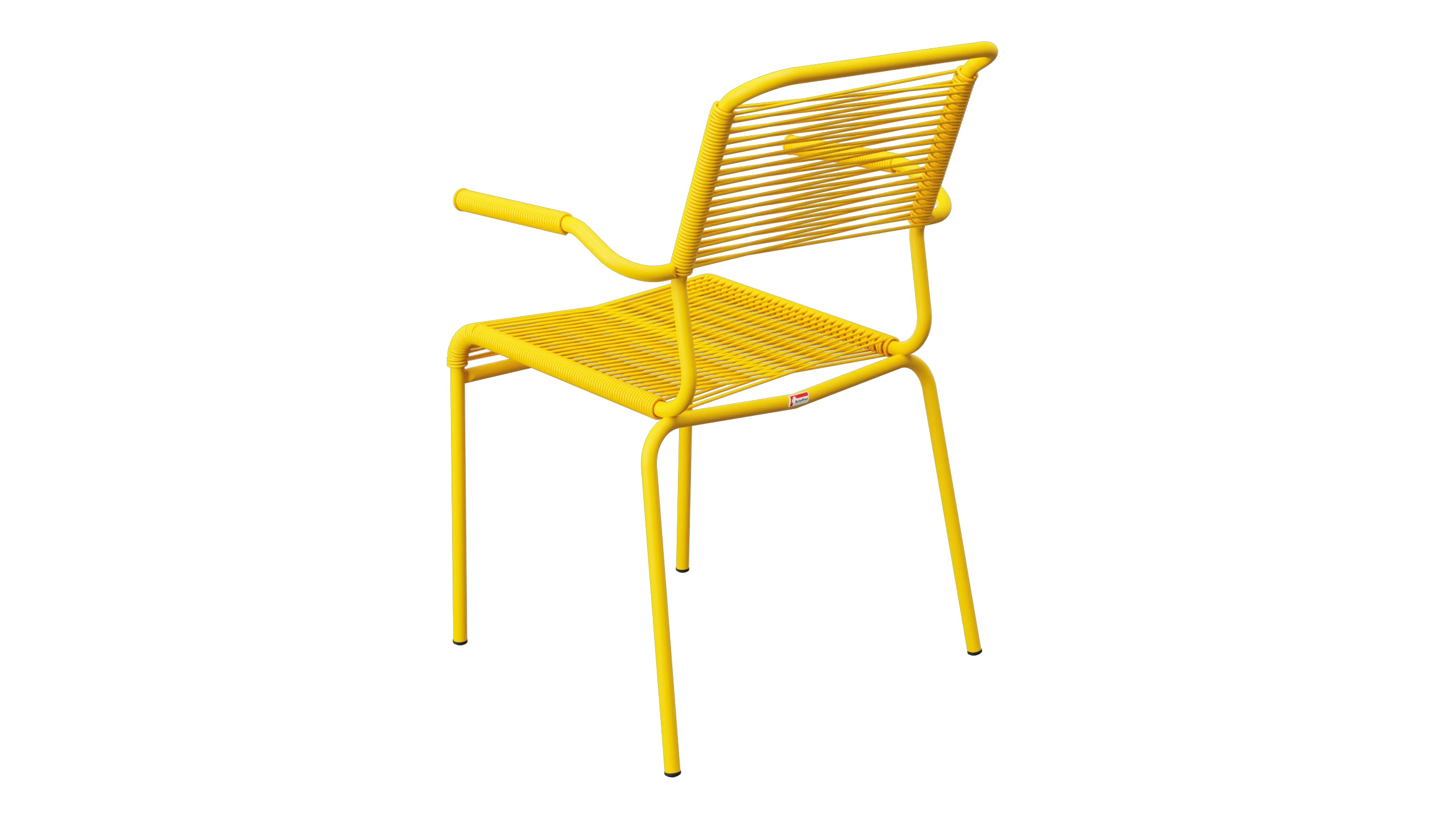 Säntis Spaghetti-Gartenstuhl mit Armlehne in Gelb präsentiert im Onlineshop von KAQTU Design AG. Gartenstuhl mit Armlehnen ist von Schaffner