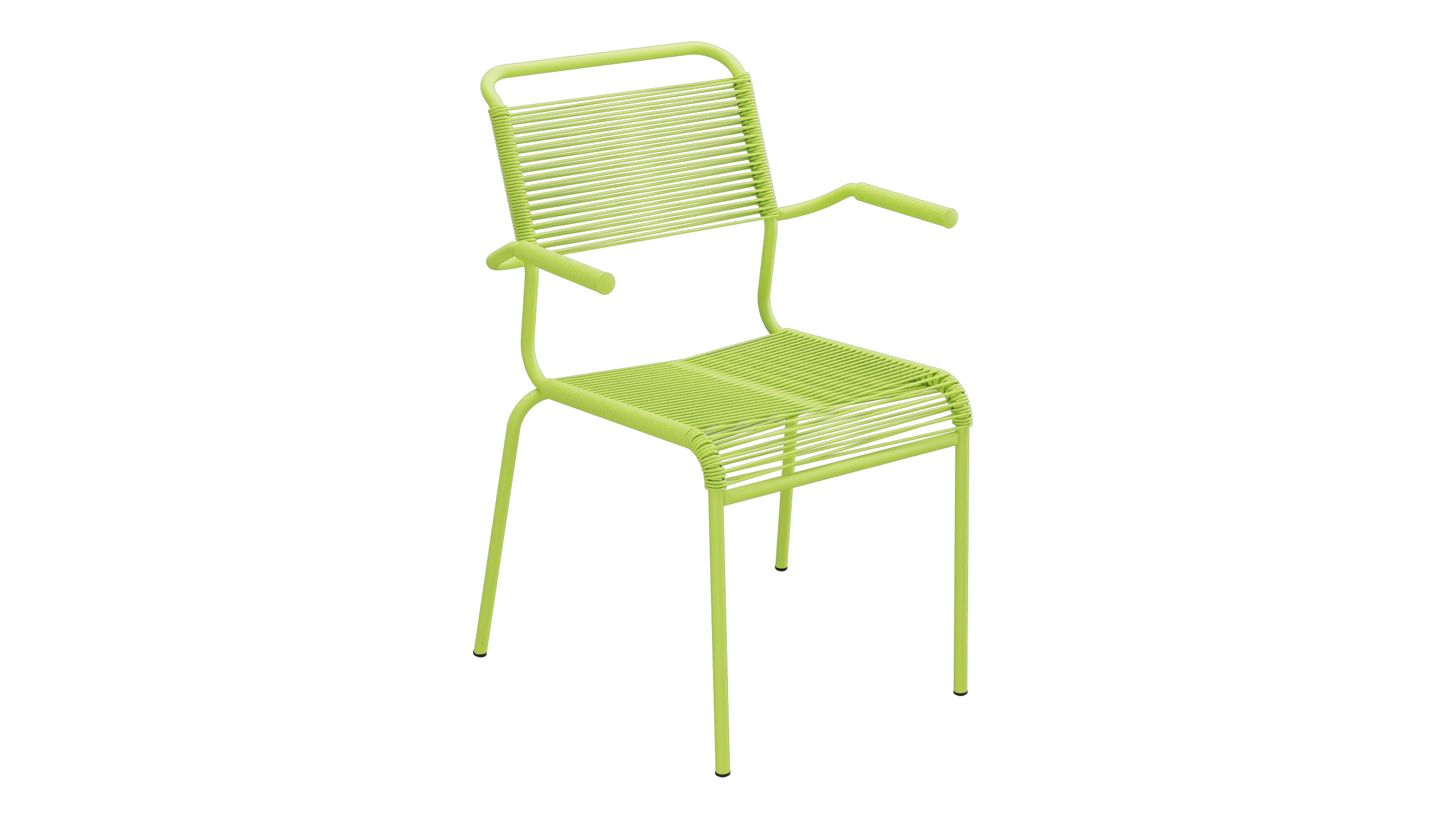 Säntis Spaghetti-Gartenstuhl mit Armlehne in Hellgrün präsentiert im Onlineshop von KAQTU Design AG. Gartenstuhl mit Armlehnen ist von Schaffner