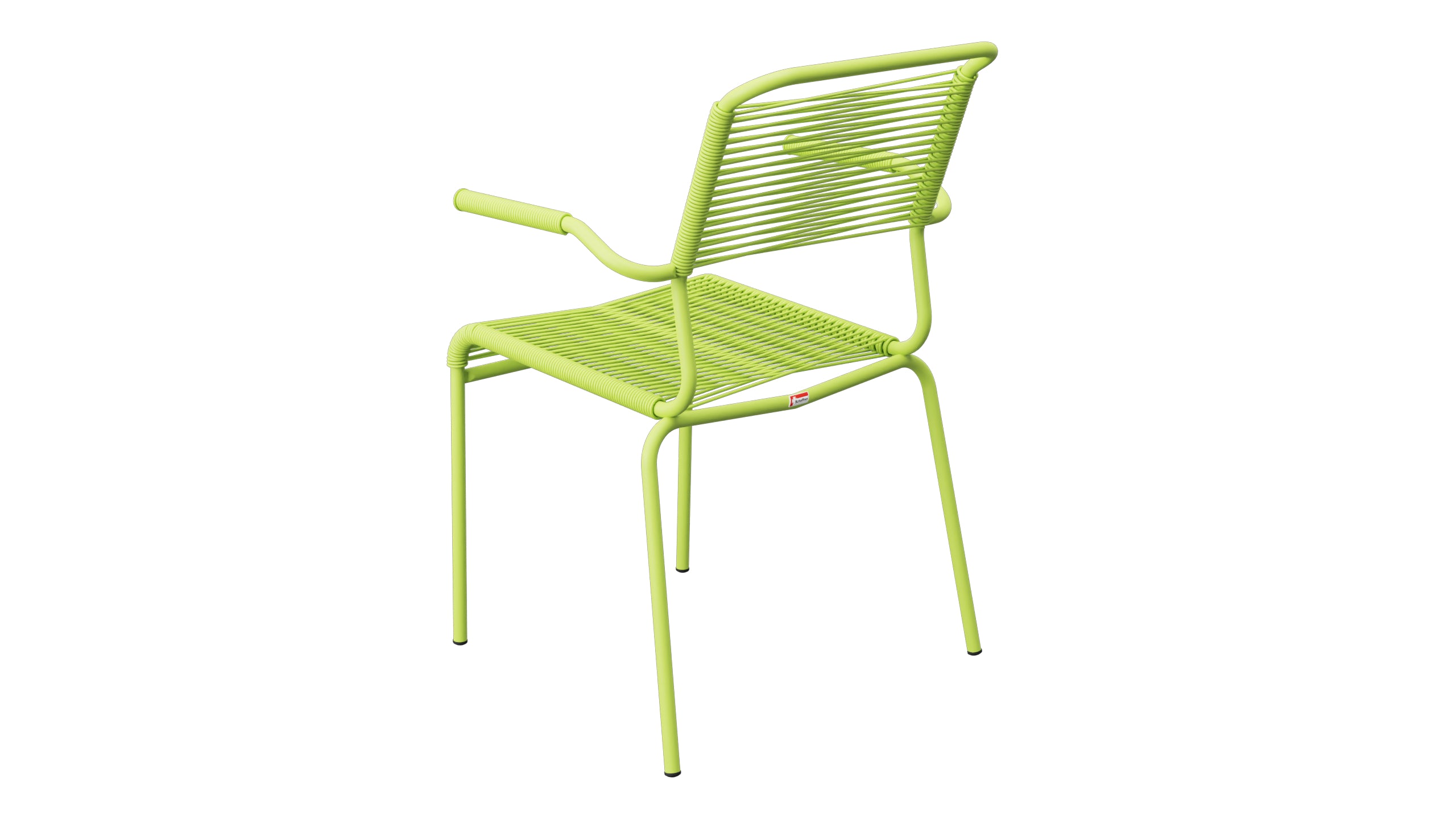 Säntis Spaghetti-Gartenstuhl mit Armlehne in Hellgrün präsentiert im Onlineshop von KAQTU Design AG. Gartenstuhl mit Armlehnen ist von Schaffner