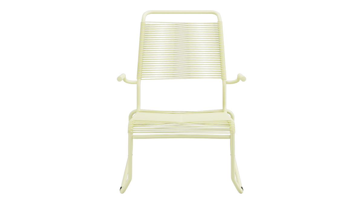 Säntis Spaghetti-Lounger mit Armlehne Hochlehner Kufen in Buchsbaumgelb präsentiert im Onlineshop von KAQTU Design AG. Outdoor-Sessel mit Armlehnen ist von Schaffner