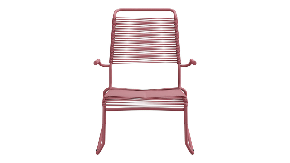 Säntis Spaghetti-Lounger mit Armlehne Hochlehner Kufen in Bordeaux präsentiert im Onlineshop von KAQTU Design AG. Outdoor-Sessel mit Armlehnen ist von Schaffner