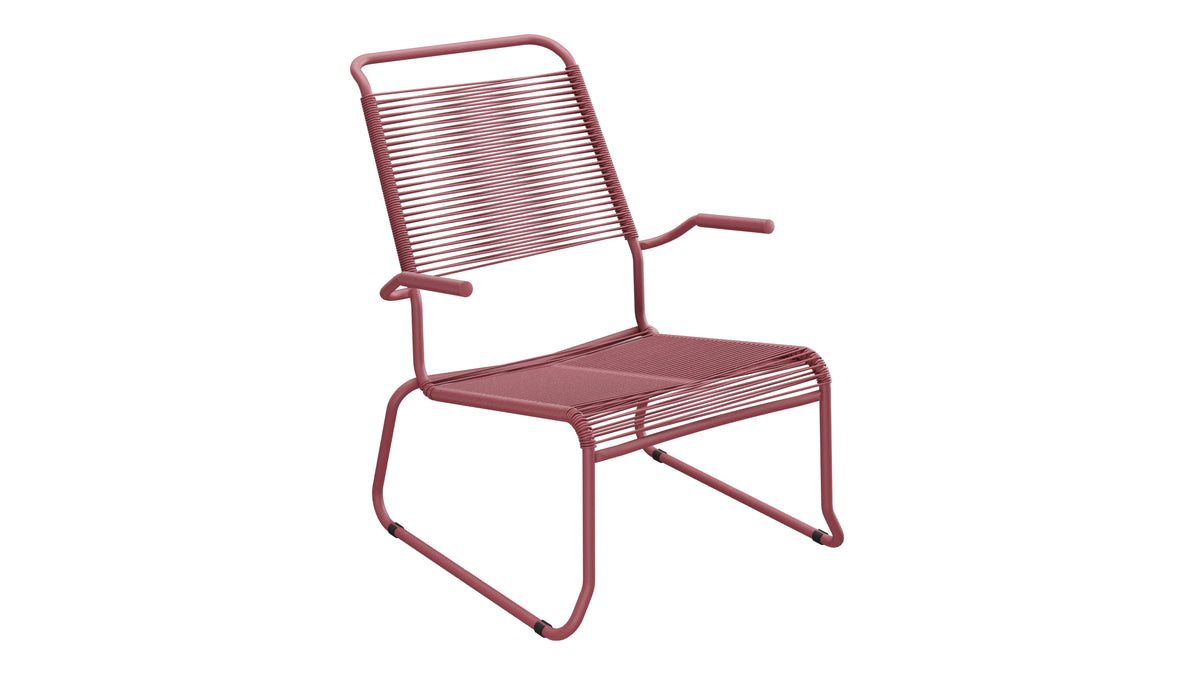 Säntis Spaghetti-Lounger mit Armlehne Hochlehner Kufen in Bordeaux präsentiert im Onlineshop von KAQTU Design AG. Outdoor-Sessel mit Armlehnen ist von Schaffner