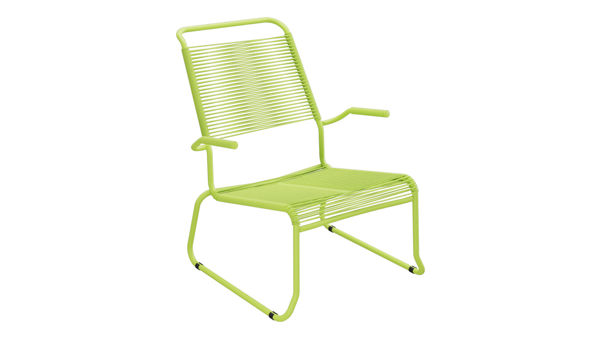 Säntis Spaghetti-Lounger mit Armlehne Hochlehner Kufen in Hellgrün präsentiert im Onlineshop von KAQTU Design AG. Outdoor-Sessel mit Armlehnen ist von Schaffner