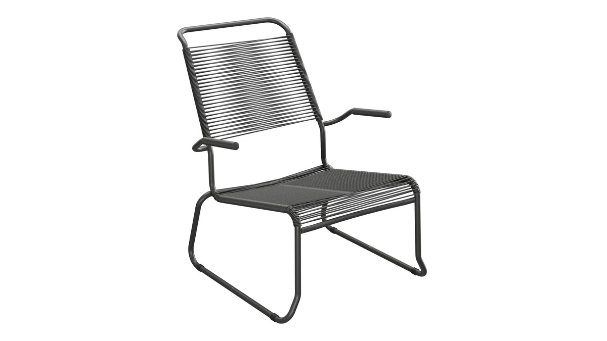 Säntis Spaghetti-Lounger mit Armlehne Hochlehner Kufen in Anthrazit präsentiert im Onlineshop von KAQTU Design AG. Outdoor-Sessel mit Armlehnen ist von Schaffner