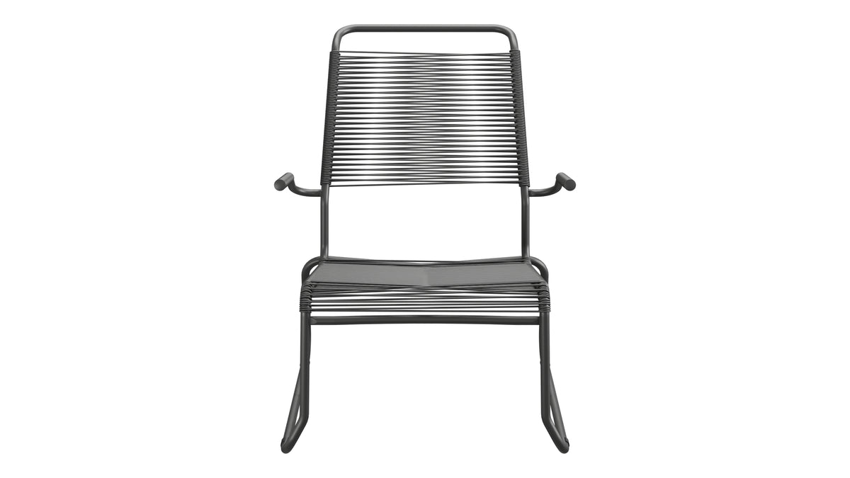 Säntis Spaghetti-Lounger mit Armlehne Hochlehner Kufen in Anthrazit präsentiert im Onlineshop von KAQTU Design AG. Outdoor-Sessel mit Armlehnen ist von Schaffner