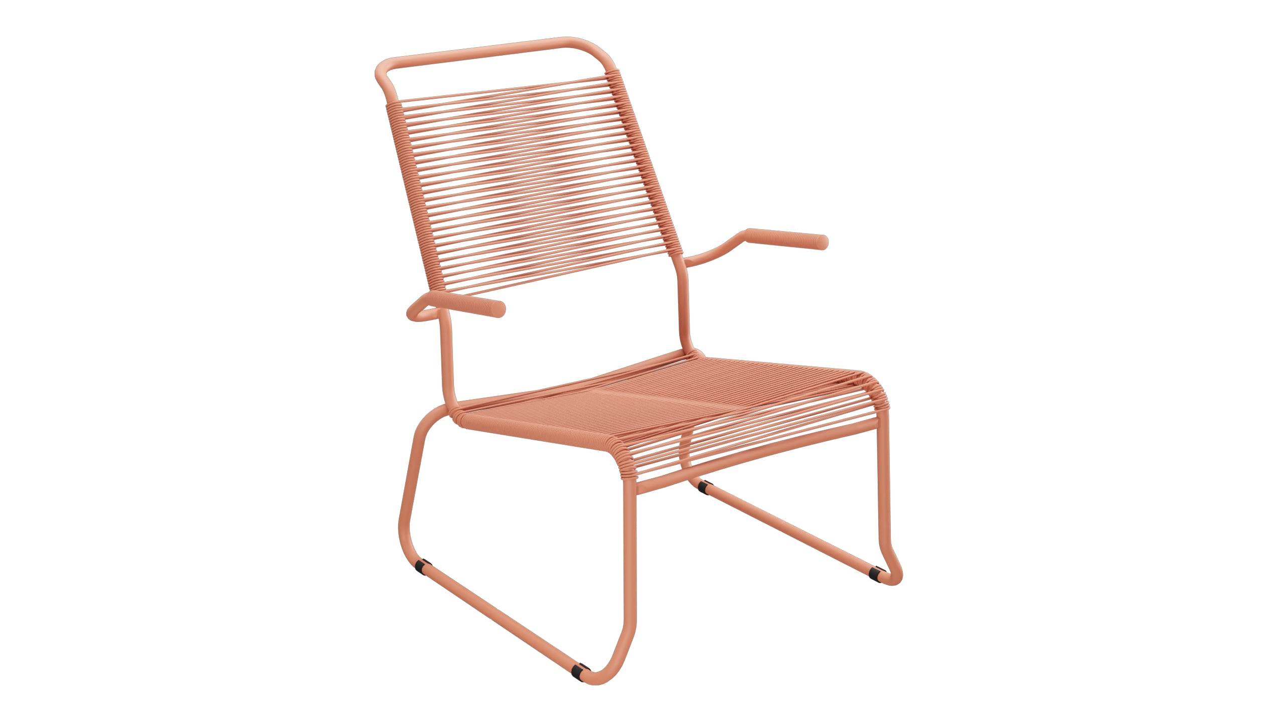 Säntis Spaghetti-Lounger mit Armlehne Hochlehner Kufen in Pastellterracotta präsentiert im Onlineshop von KAQTU Design AG. Outdoor-Sessel mit Armlehnen ist von Schaffner