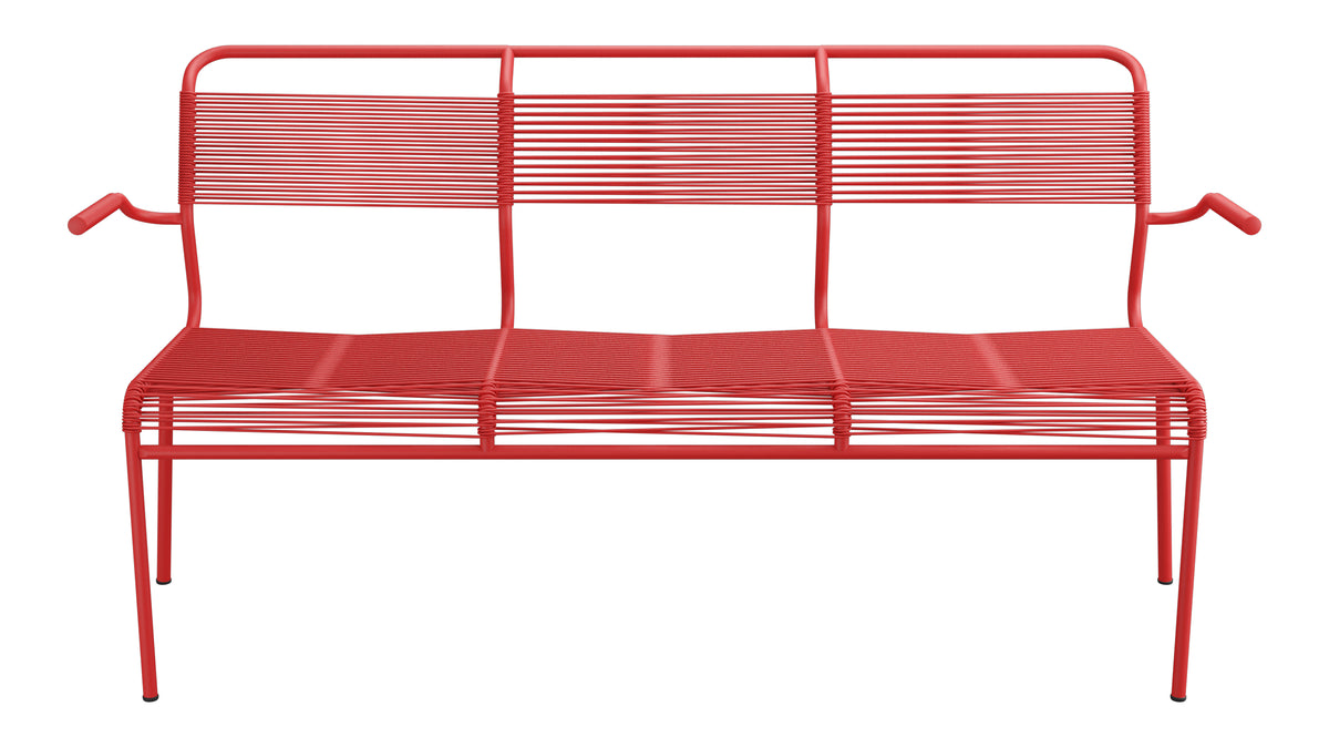 Säntis Spaghetti-3er-Gartenbank mit Armlehne in Rot präsentiert im Onlineshop von KAQTU Design AG. Gartenbank ist von Schaffner