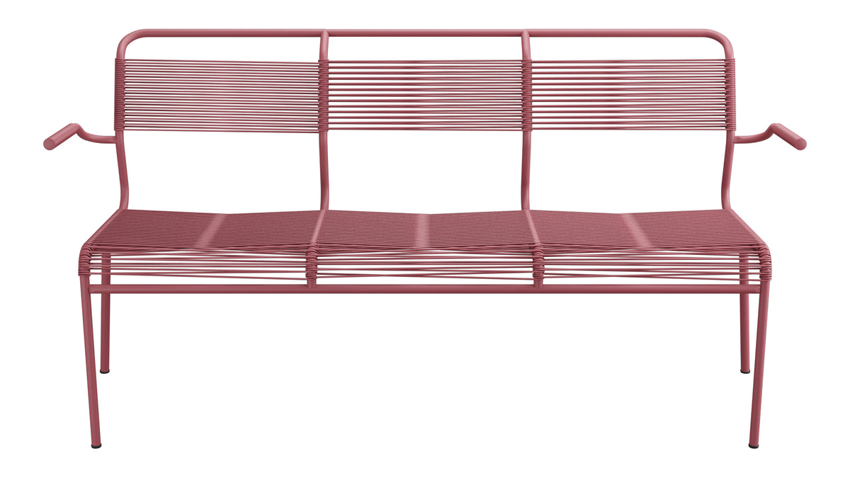 Säntis Spaghetti-3er-Gartenbank mit Armlehne in Bordeaux präsentiert im Onlineshop von KAQTU Design AG. Gartenbank ist von Schaffner