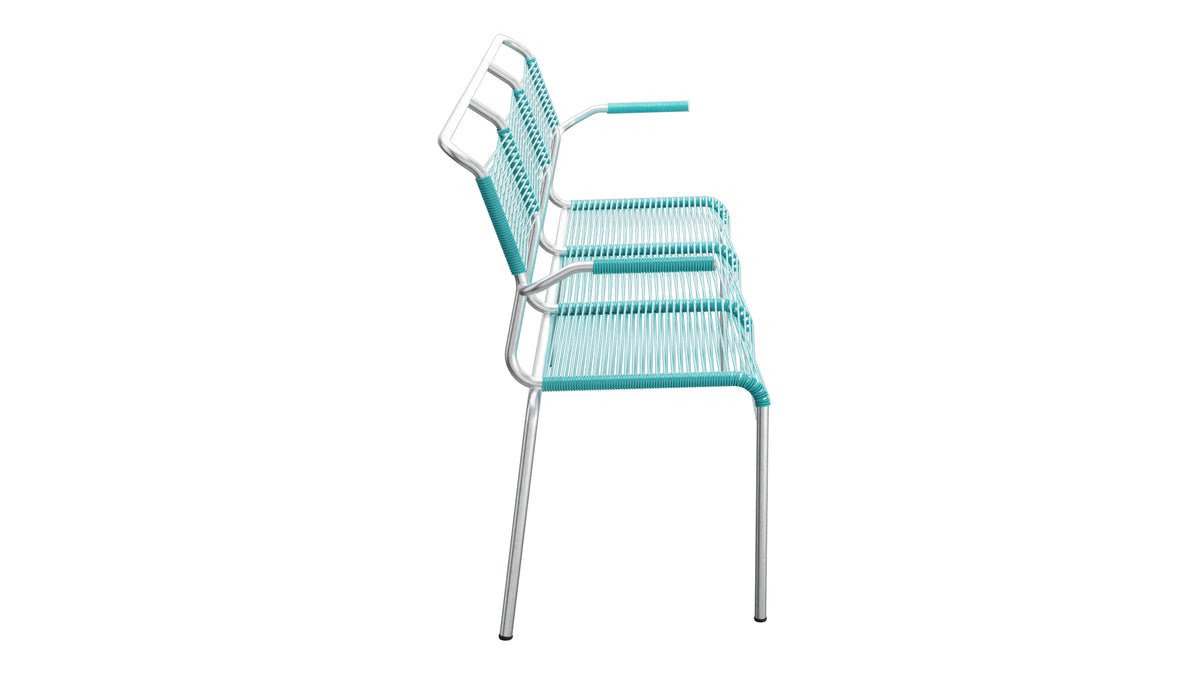 Säntis Spaghetti-3er-Gartenbank mit Armlehne in Türkis präsentiert im Onlineshop von KAQTU Design AG. Gartenbank ist von Schaffner