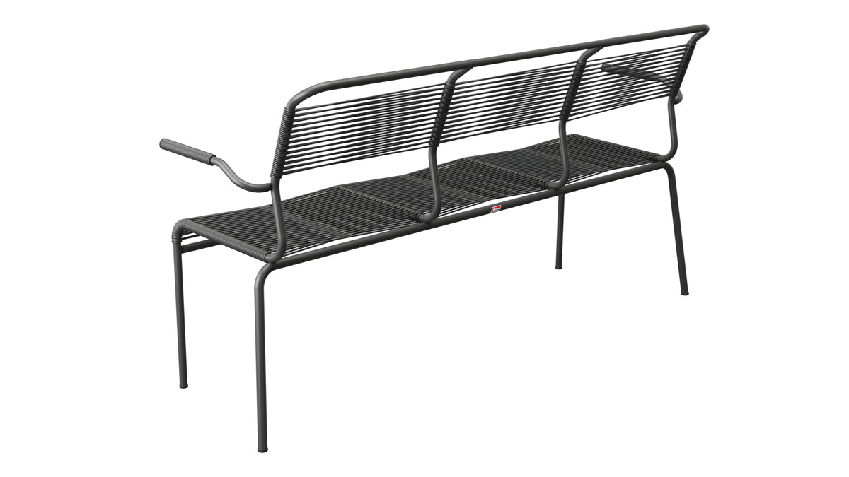 Säntis Spaghetti-3er-Gartenbank mit Armlehne in Anthrazit präsentiert im Onlineshop von KAQTU Design AG. Gartenbank ist von Schaffner