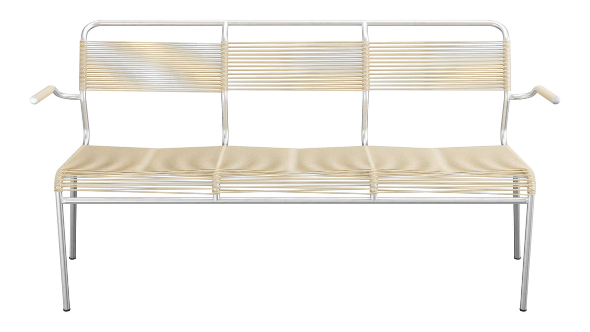Säntis Spaghetti-3er-Gartenbank mit Armlehne in Pastellbraun präsentiert im Onlineshop von KAQTU Design AG. Gartenbank ist von Schaffner