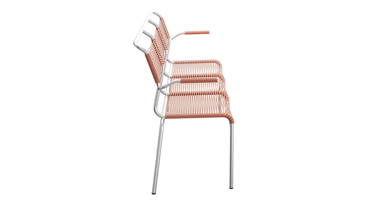 Säntis Spaghetti-3er-Gartenbank mit Armlehne in Pastellterracotta präsentiert im Onlineshop von KAQTU Design AG. Gartenbank ist von Schaffner