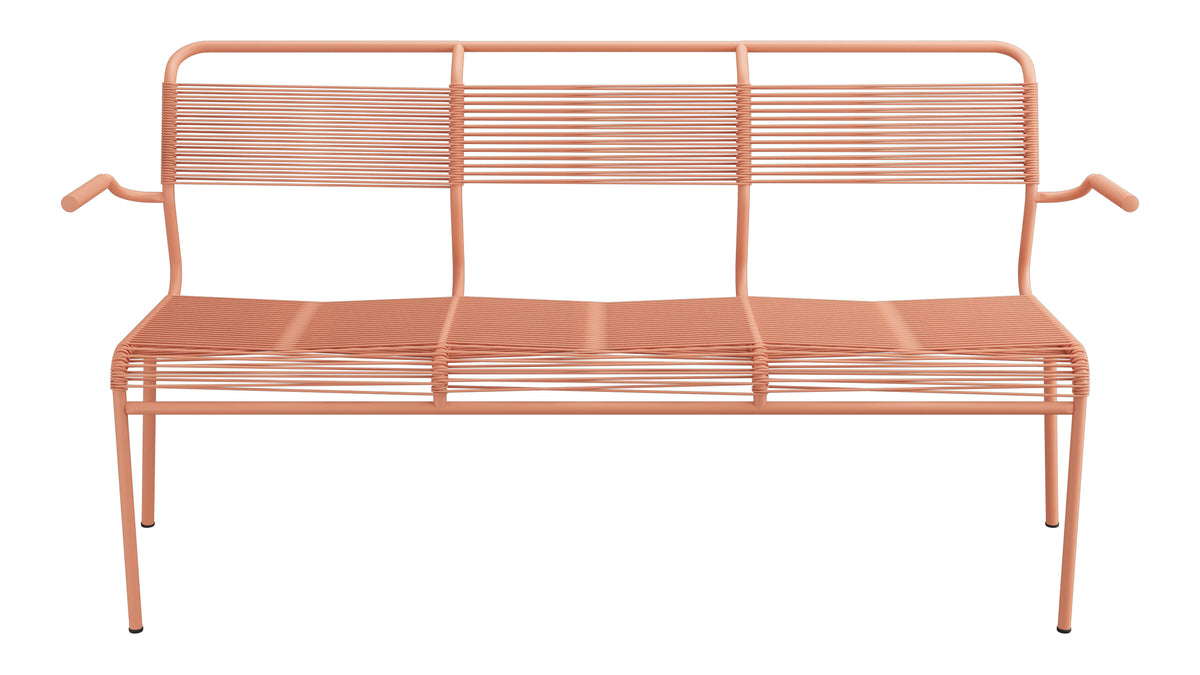 Säntis Spaghetti-3er-Gartenbank mit Armlehne in Pastellterracotta präsentiert im Onlineshop von KAQTU Design AG. Gartenbank ist von Schaffner