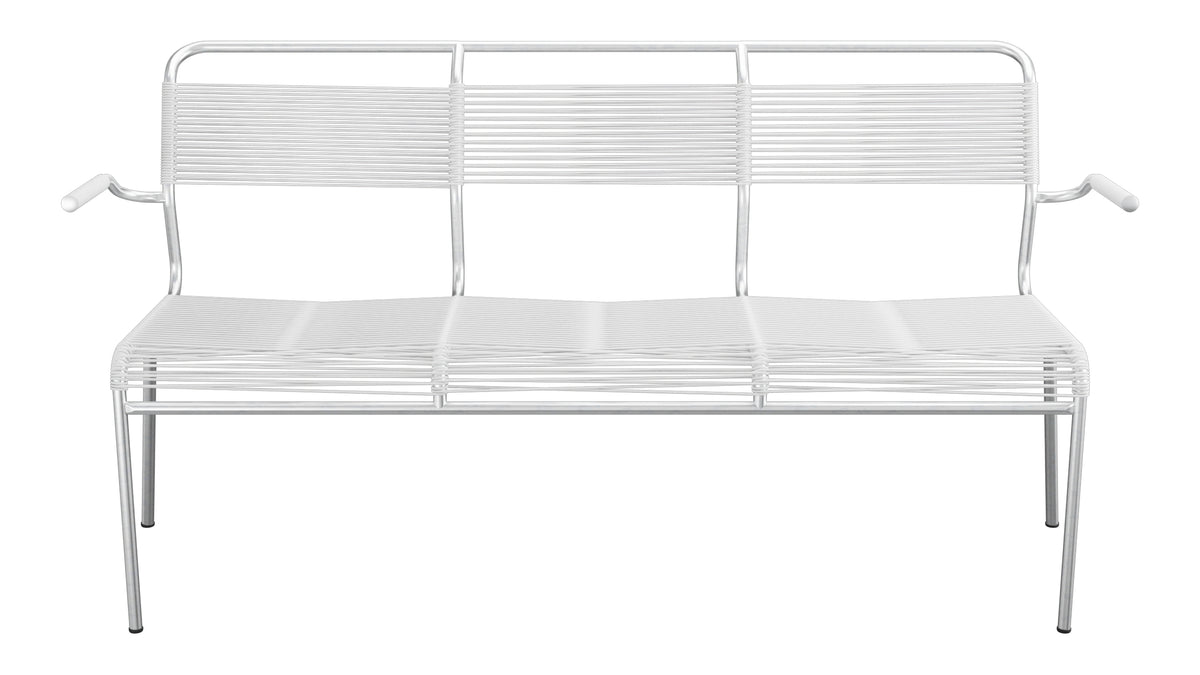 Säntis Spaghetti-3er-Gartenbank mit Armlehne in Weiss präsentiert im Onlineshop von KAQTU Design AG. Gartenbank ist von Schaffner