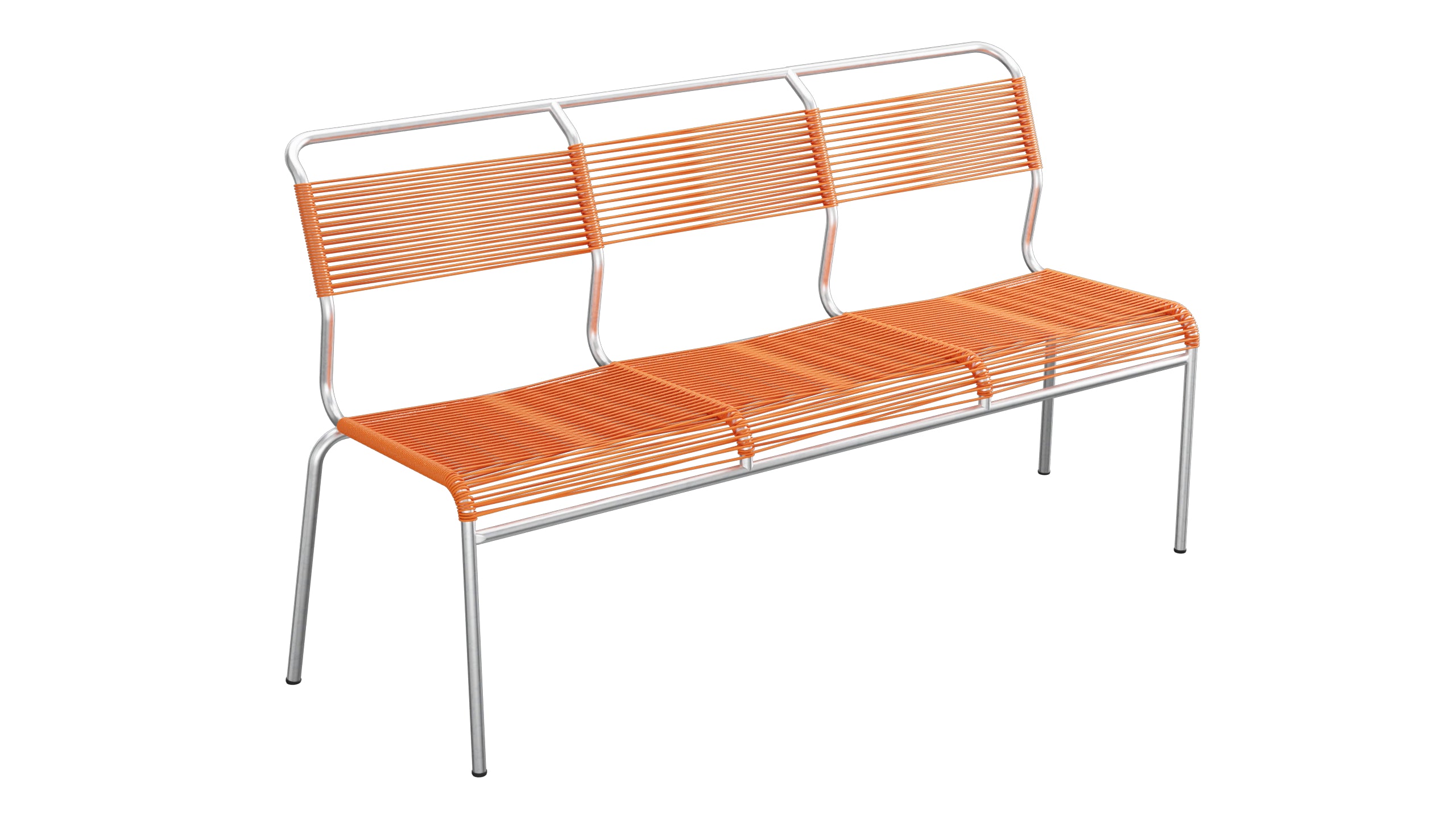 Säntis Spaghetti-3er-Gartenbank ohne Armlehne in Orange präsentiert im Onlineshop von KAQTU Design AG. Gartenbank ist von Schaffner