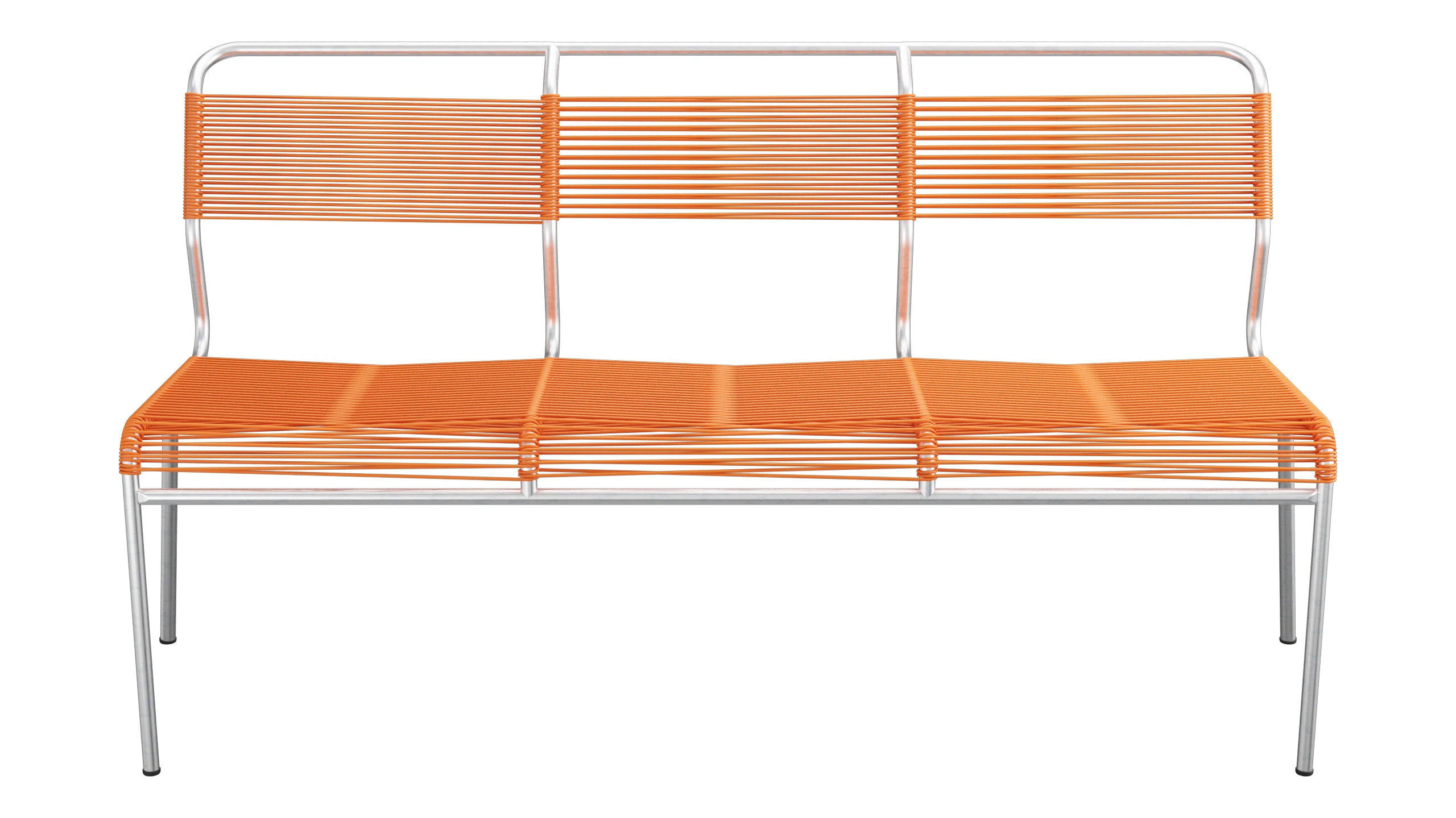 Säntis Spaghetti-3er-Gartenbank ohne Armlehne in Orange präsentiert im Onlineshop von KAQTU Design AG. Gartenbank ist von Schaffner