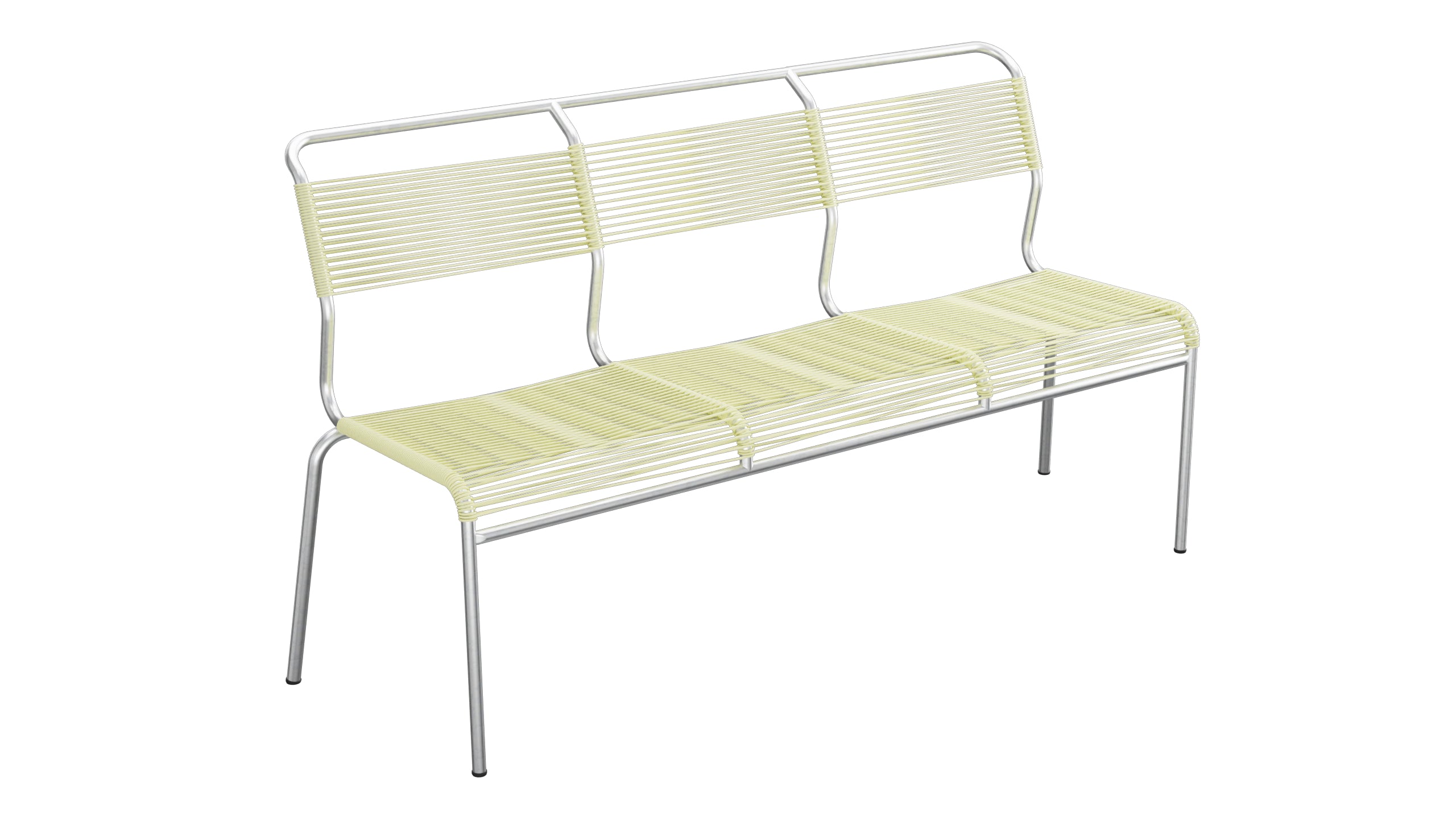 Säntis Spaghetti-3er-Gartenbank ohne Armlehne in Buchsbaumgelb präsentiert im Onlineshop von KAQTU Design AG. Gartenbank ist von Schaffner
