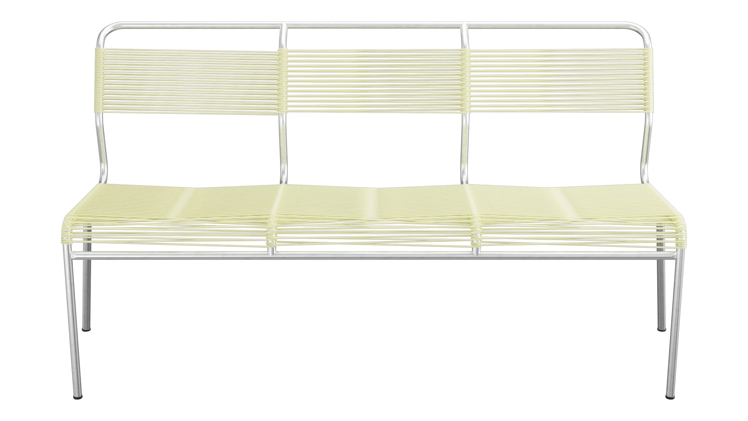 Säntis Spaghetti-3er-Gartenbank ohne Armlehne in Buchsbaumgelb präsentiert im Onlineshop von KAQTU Design AG. Gartenbank ist von Schaffner