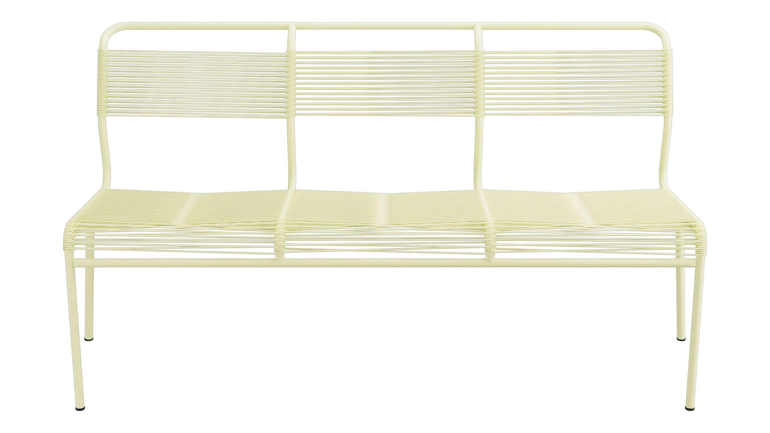 Säntis Spaghetti-3er-Gartenbank ohne Armlehne in Buchsbaumgelb präsentiert im Onlineshop von KAQTU Design AG. Gartenbank ist von Schaffner