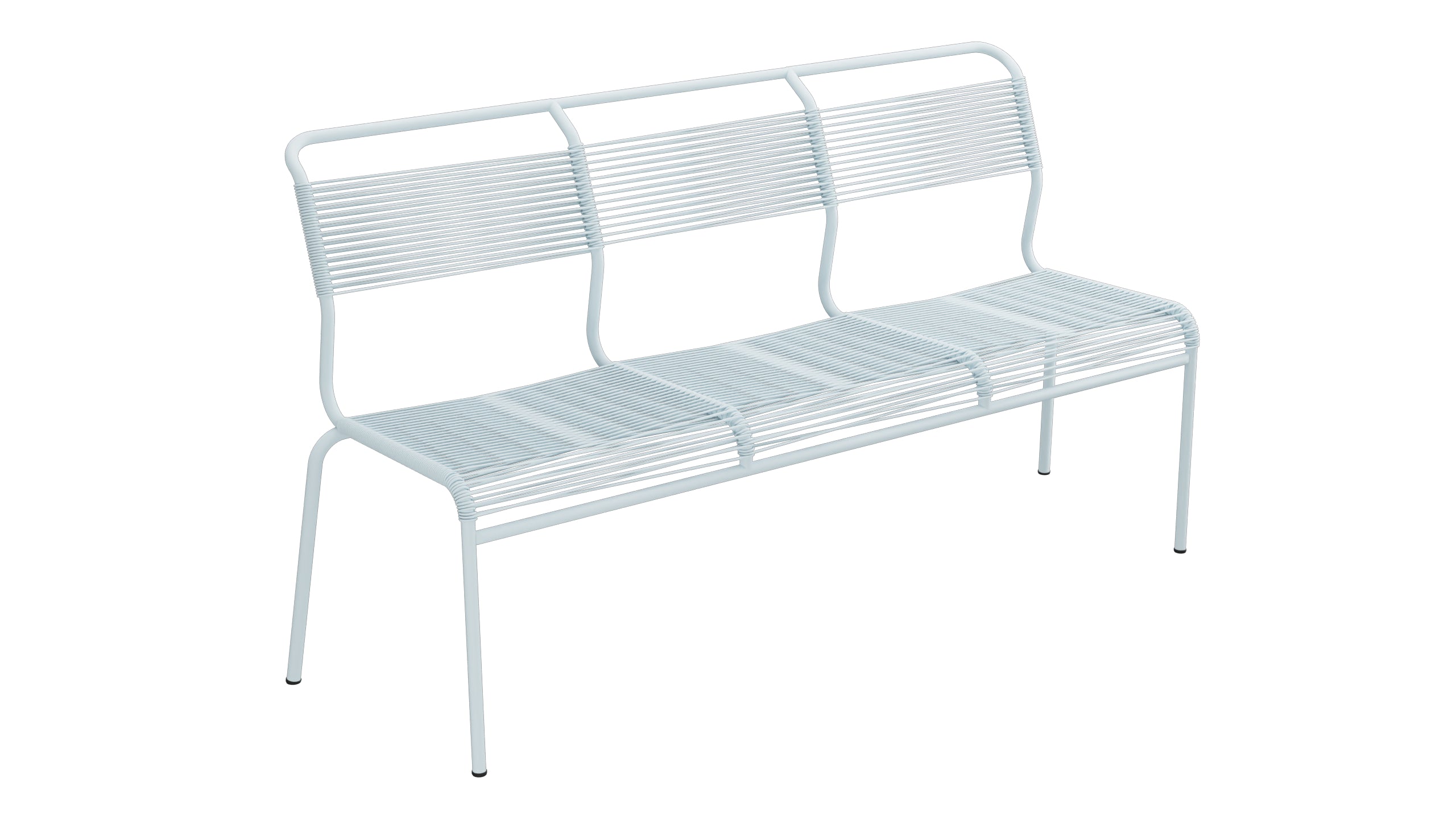 Säntis Spaghetti-3er-Gartenbank ohne Armlehne in Pastellblau präsentiert im Onlineshop von KAQTU Design AG. Gartenbank ist von Schaffner