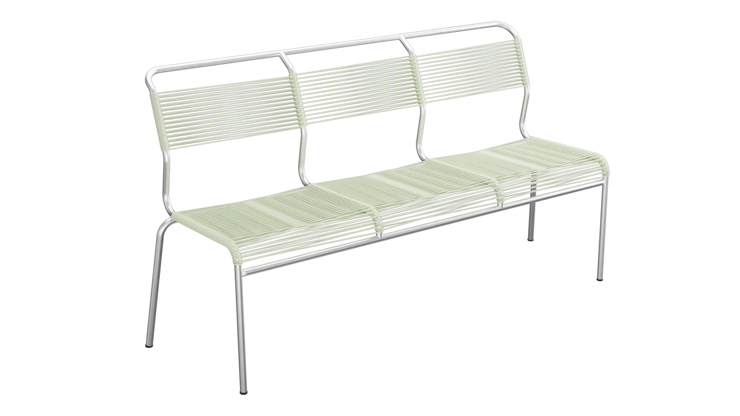 Säntis Spaghetti-3er-Gartenbank ohne Armlehne in Pastellgrün präsentiert im Onlineshop von KAQTU Design AG. Gartenbank ist von Schaffner