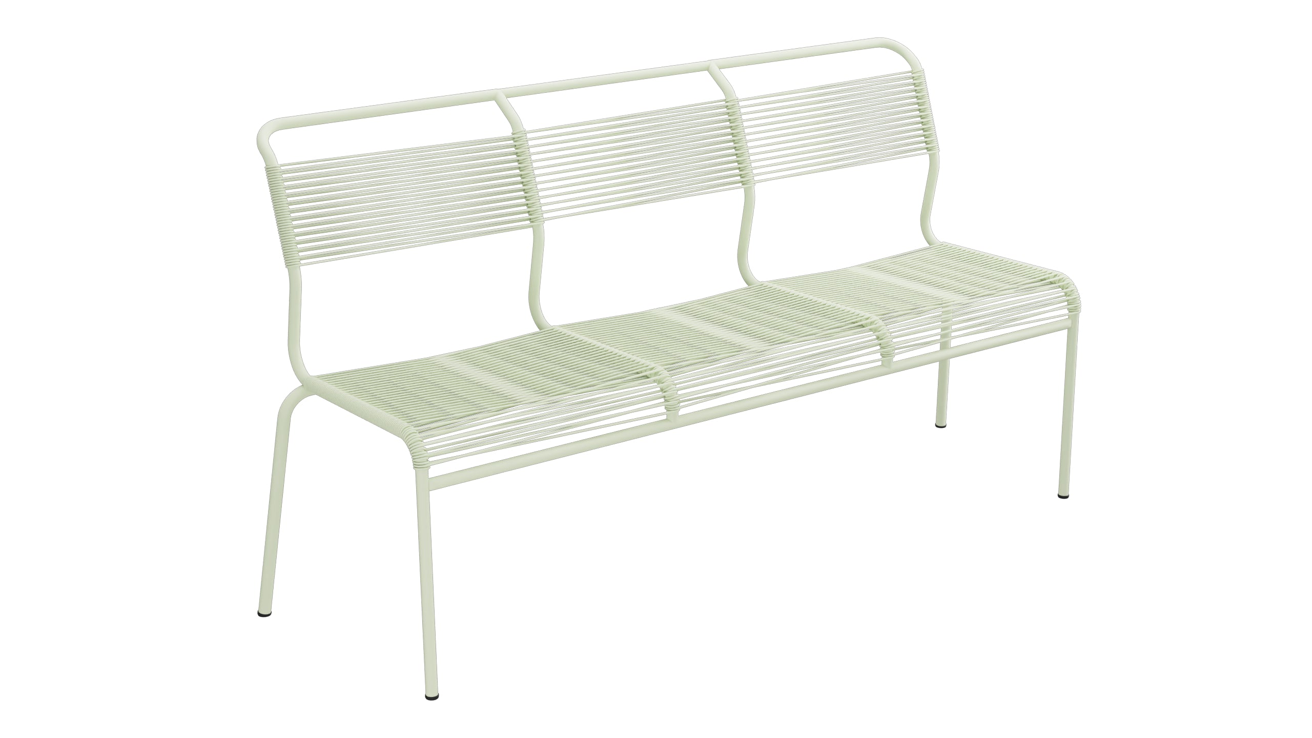 Säntis Spaghetti-3er-Gartenbank ohne Armlehne in Pastellgrün präsentiert im Onlineshop von KAQTU Design AG. Gartenbank ist von Schaffner