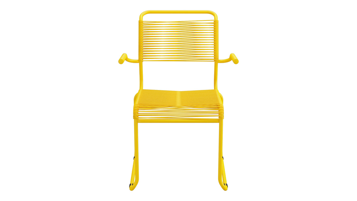 Säntis Spaghetti-Gartenstuhl mit Armlehne Kufen in Gelb präsentiert im Onlineshop von KAQTU Design AG. Gartenstuhl mit Armlehnen ist von Schaffner