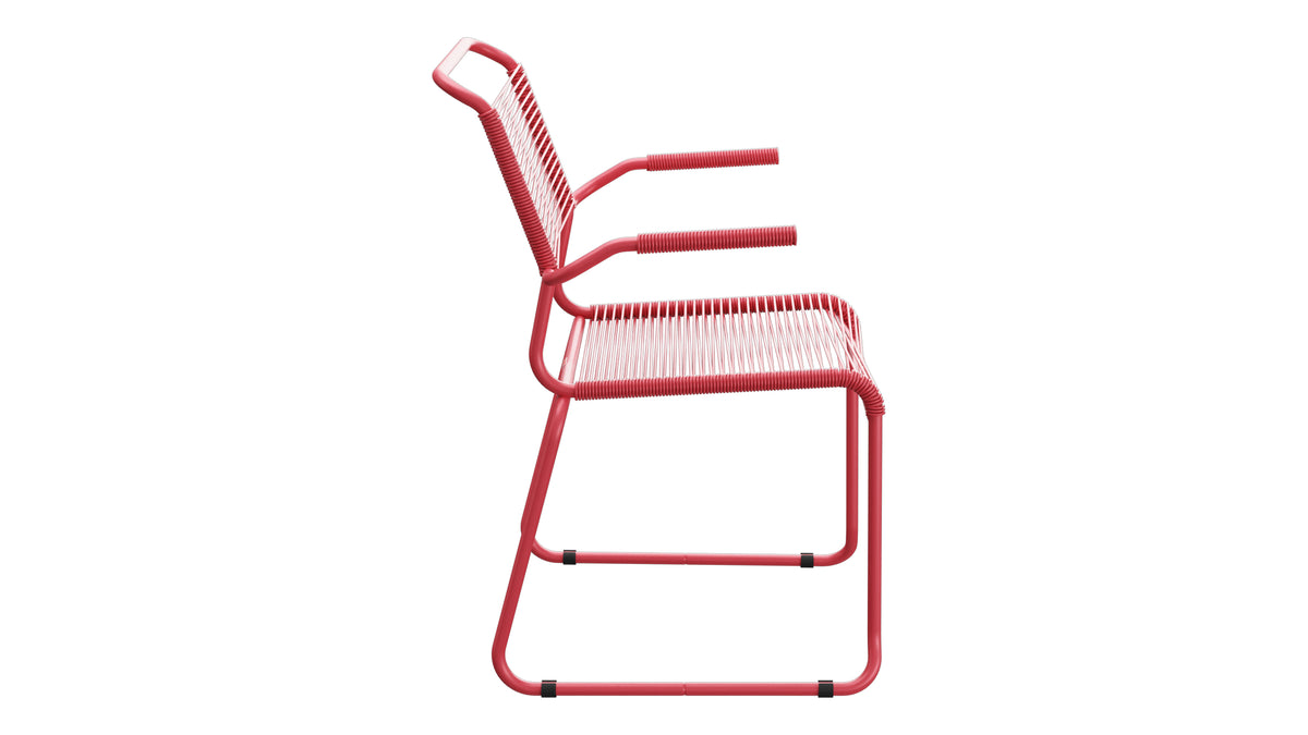 Säntis Spaghetti-Gartenstuhl mit Armlehne Kufen in Ahornrot präsentiert im Onlineshop von KAQTU Design AG. Gartenstuhl mit Armlehnen ist von Schaffner