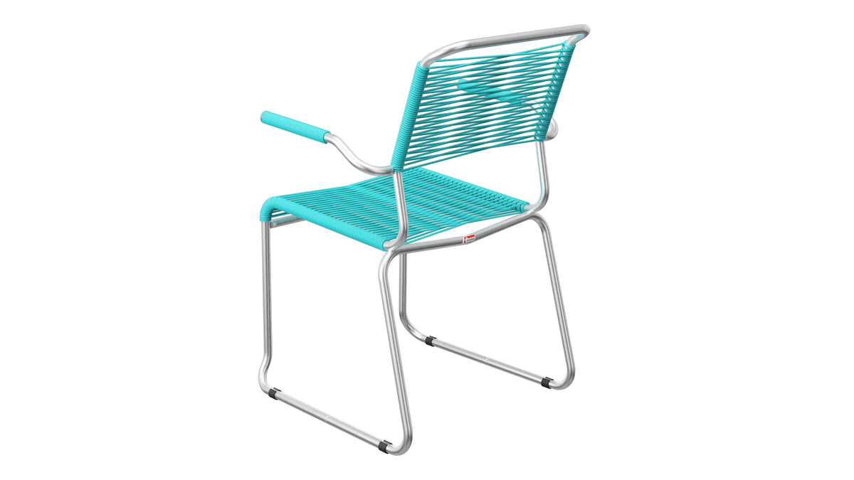 Säntis Spaghetti-Gartenstuhl mit Armlehne Kufen in Türkis präsentiert im Onlineshop von KAQTU Design AG. Gartenstuhl mit Armlehnen ist von Schaffner