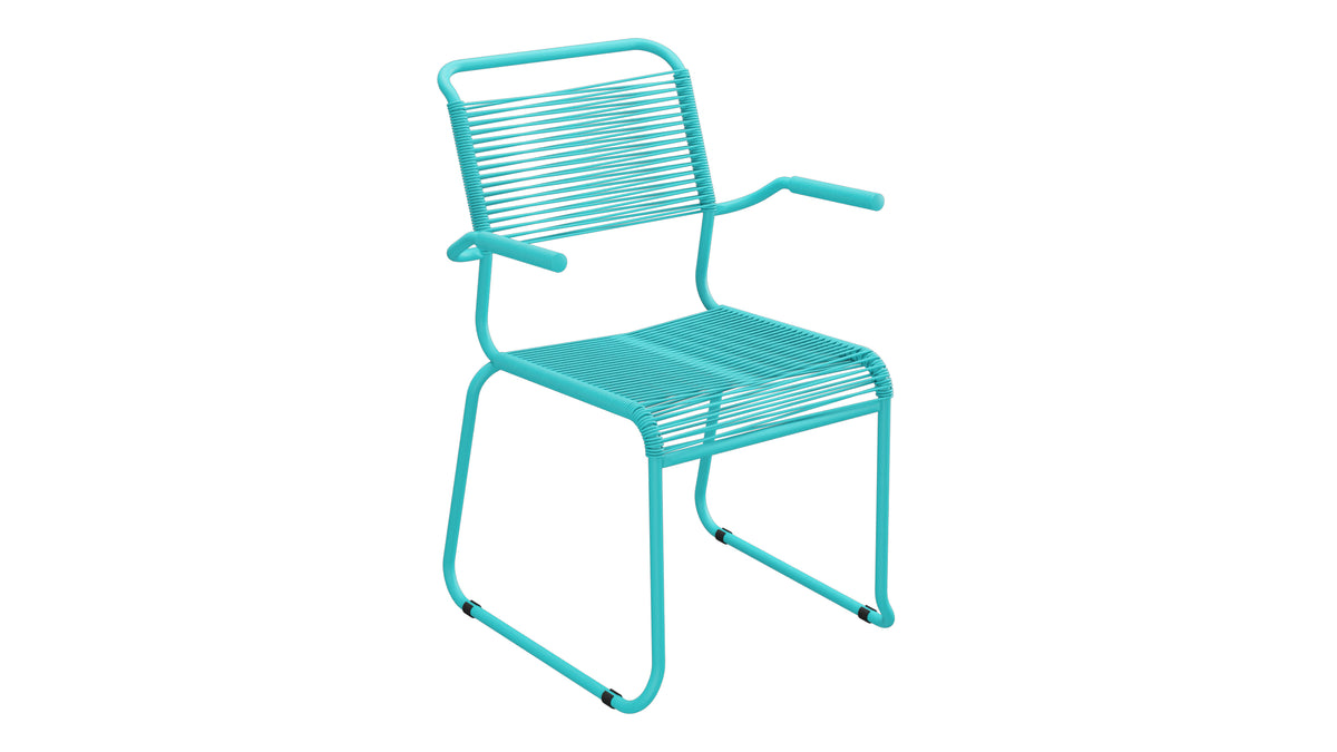 Säntis Spaghetti-Gartenstuhl mit Armlehne Kufen in Türkis präsentiert im Onlineshop von KAQTU Design AG. Gartenstuhl mit Armlehnen ist von Schaffner