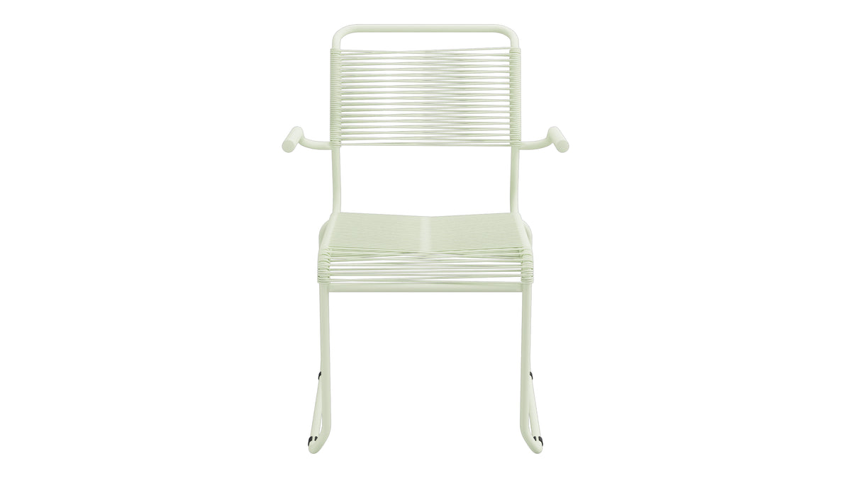 Säntis Spaghetti-Gartenstuhl mit Armlehne Kufen in Pastellgrün präsentiert im Onlineshop von KAQTU Design AG. Gartenstuhl mit Armlehnen ist von Schaffner
