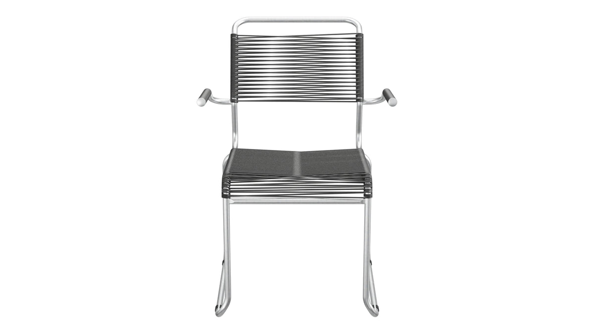 Säntis Spaghetti-Gartenstuhl mit Armlehne Kufen in Anthrazit präsentiert im Onlineshop von KAQTU Design AG. Gartenstuhl mit Armlehnen ist von Schaffner
