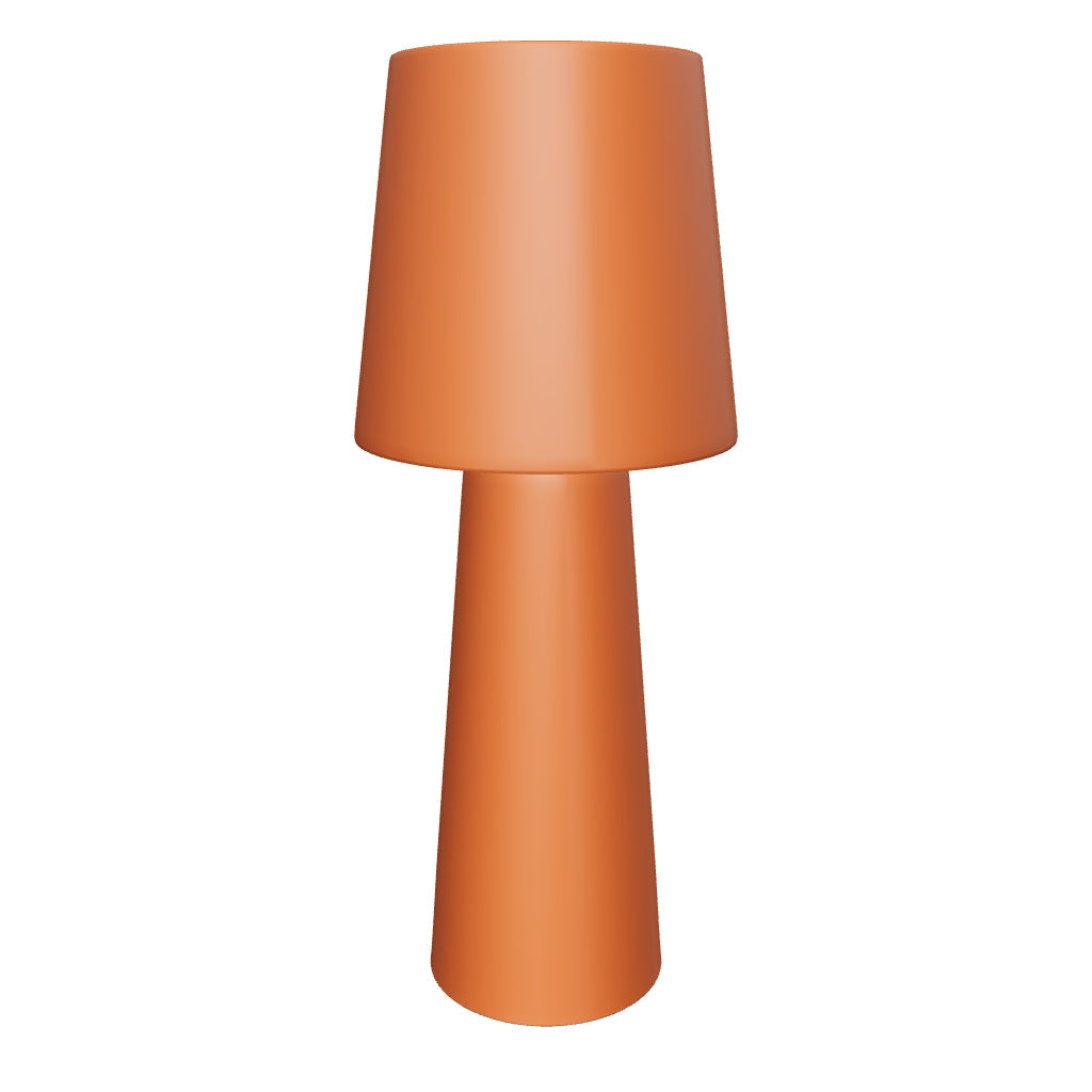 Kleine Arenys Tischlampe aus robustem Metall mit elegantem terrakottafarbenem Finish, perfekt für stimmungsvolle Akzente im Freien.
