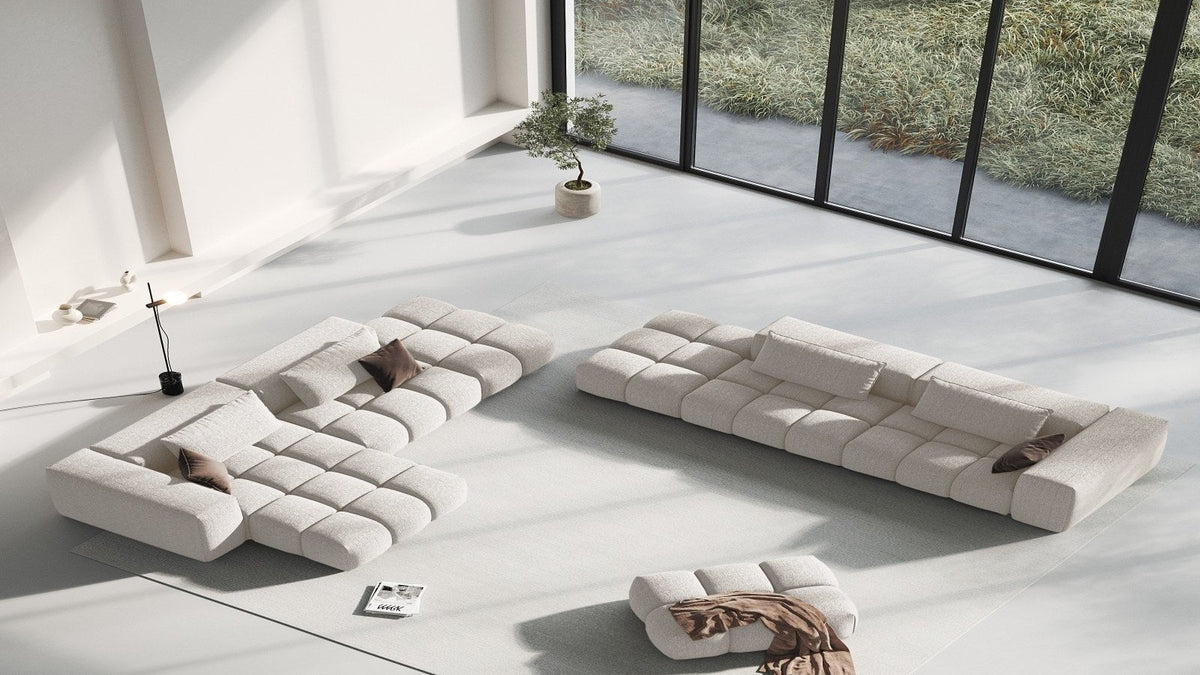 Modulares Verona Ecksofa von Cosmopolitan Design mit Samtbezug Casino in Sand im Wohnzimmer