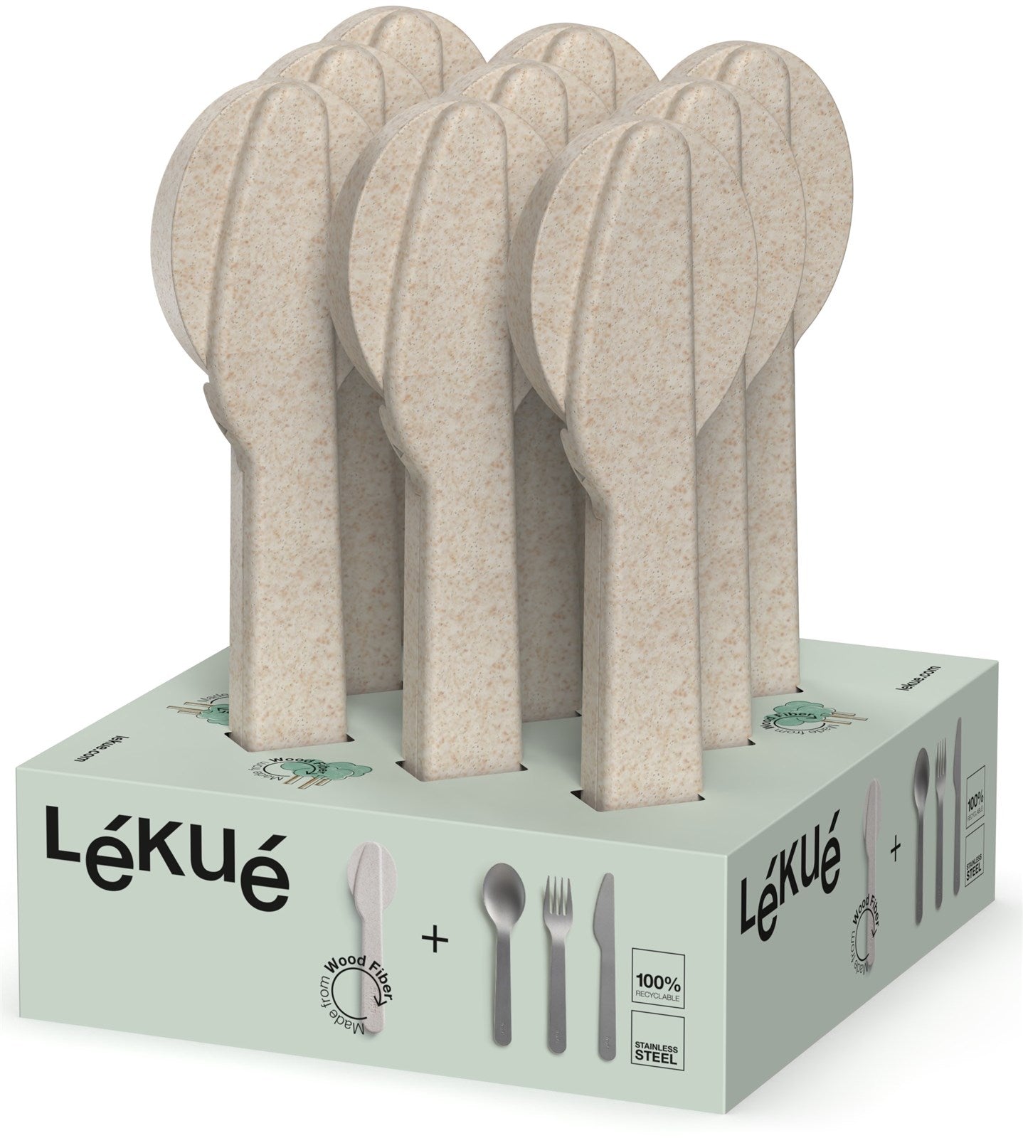 Display Besteck-Set 3tlg mit Etui beige 9Stk. organic in Silber präsentiert im Onlineshop von KAQTU Design AG. Geschirr ist von Lékué