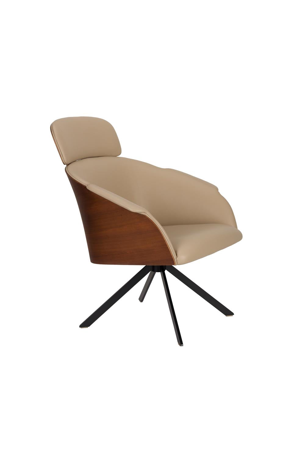 Der Frie Sessel: Eleganz und Komfort mit Ledersitz, nussbaumfarbenem Holz und stilvollem Design für ultimative Entspannung.