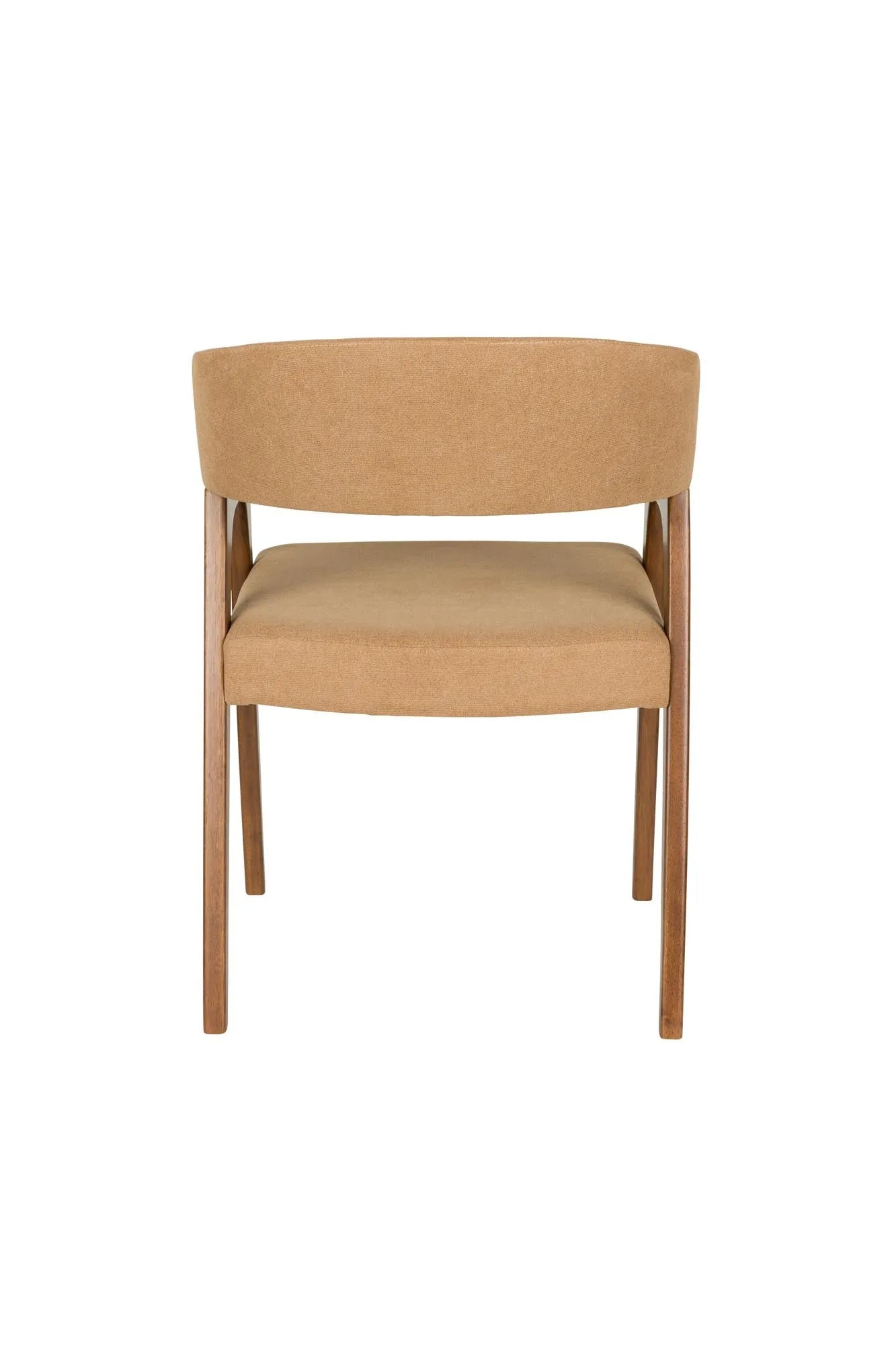 Eleganter Stuhl mit weichem Stoffbezug und stabilen Holzbeinen, bietet Komfort und Stil für Ihr Esszimmer.