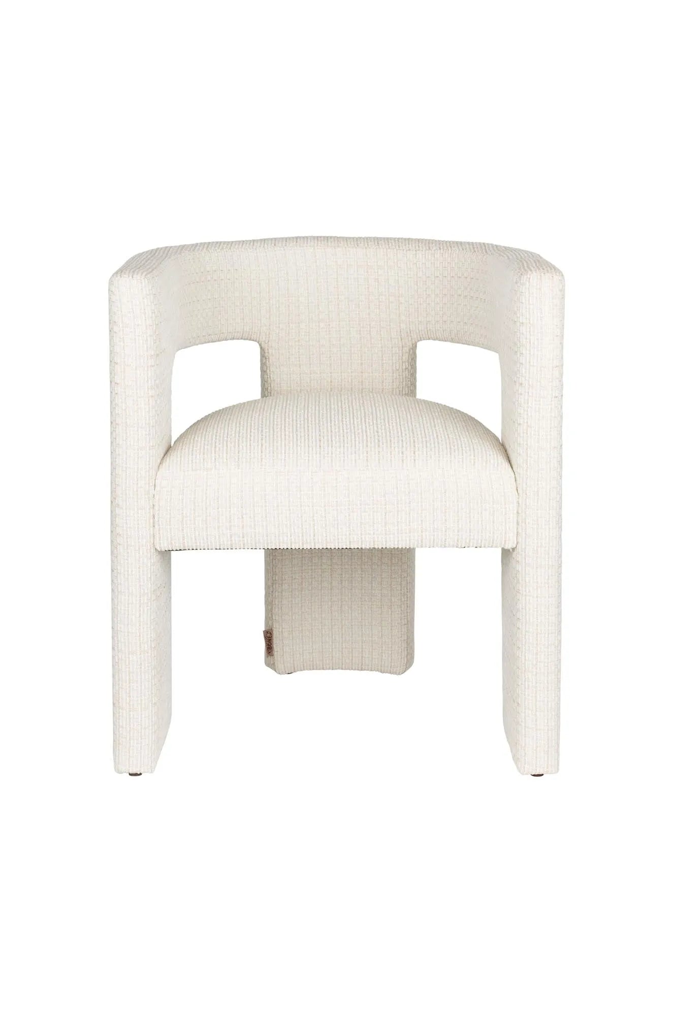 Eleganter Esszimmerstuhl mit gepolstertem Komfort, Vintage-Charme und innovativem dreibeinigem Design.