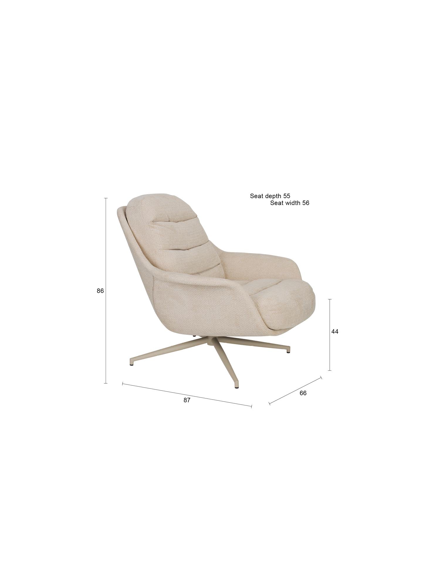 Der Loungesessel Philly von Zuiver vereint modernes Design mit Komfort: Eukalyptus-Sperrholz, drehbarer Fuss, weiche Polsterung.