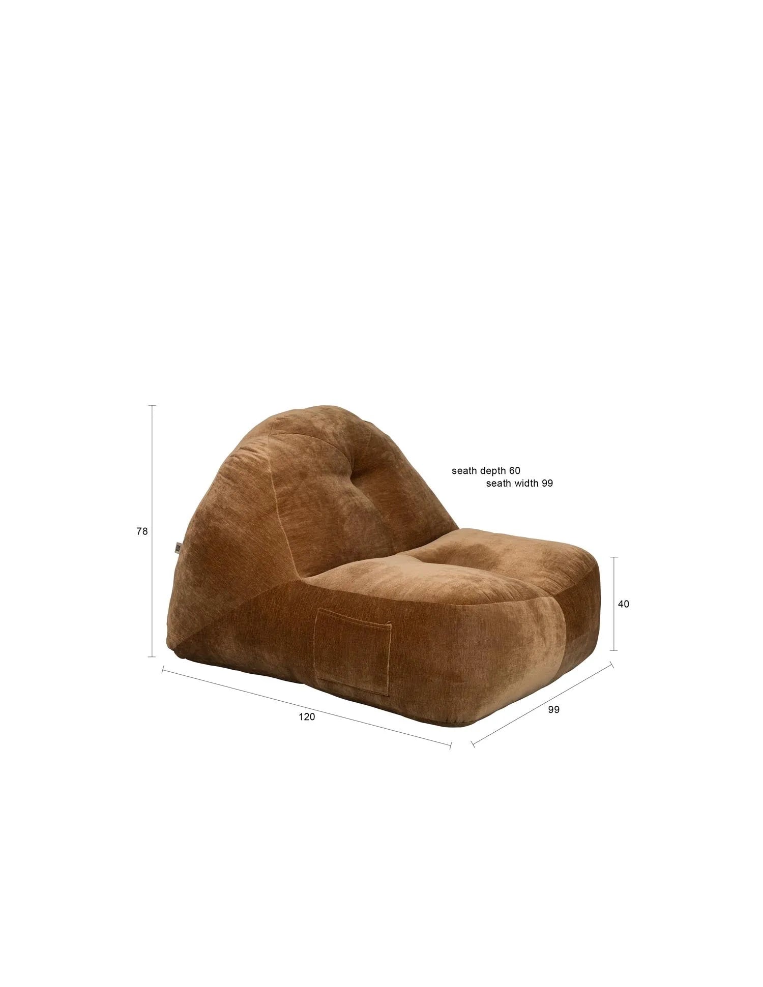 Der Loungesessel Tombag von Dutchbone: Stilvoller Komfort mit samtiger Oberfläche, praktischer Seitentasche und nostalgischem Flair.