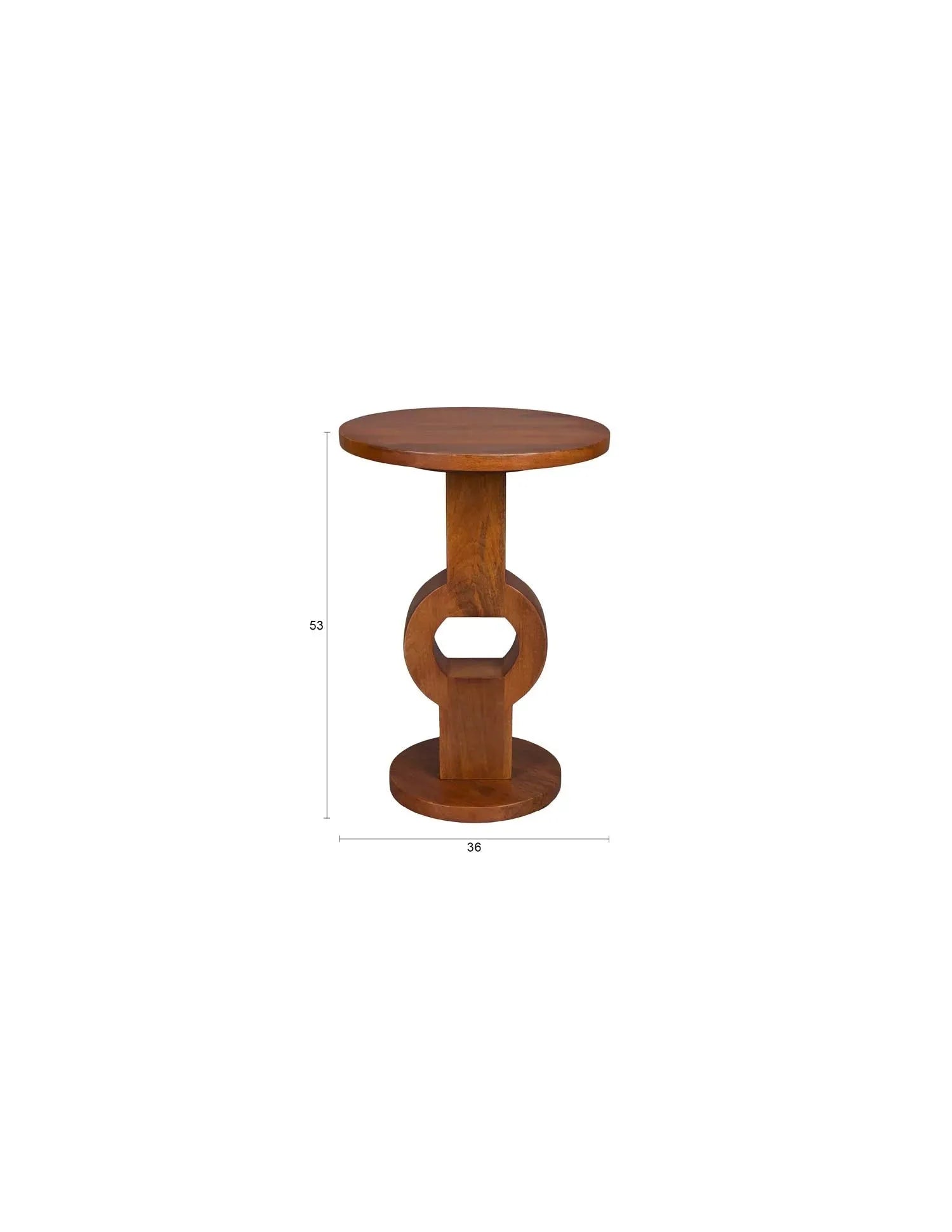 Eleganter Beistelltisch Tondo aus Mangoholz, inspiriert von 50er-Jahre-Design, vielseitig und einzigartig.