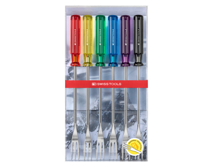 Elegantes PB SWISS TOOLS Käsefonduegabelset PB 4040 PET Classic – hochwertige Gabeln für genussvolle Fondueabende.