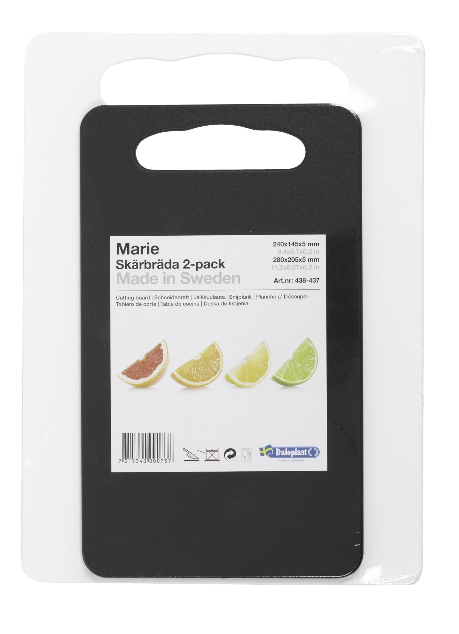 Set de planches à découper 2 pièces 24x14,5x0,5 noir et 28x20,5x0,5cm blanc