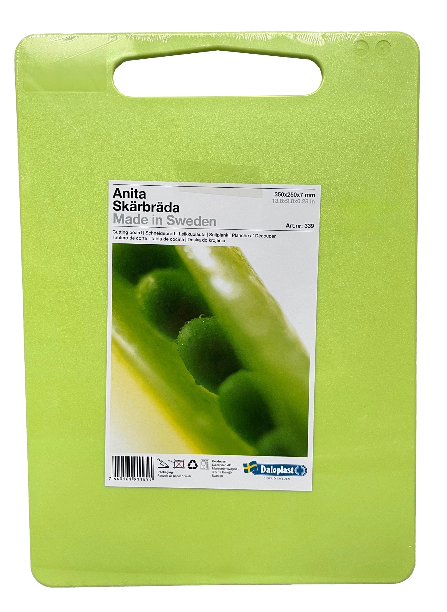 Planche à découper anita 35x25x0,7 cm avec trou de poignée vert clair