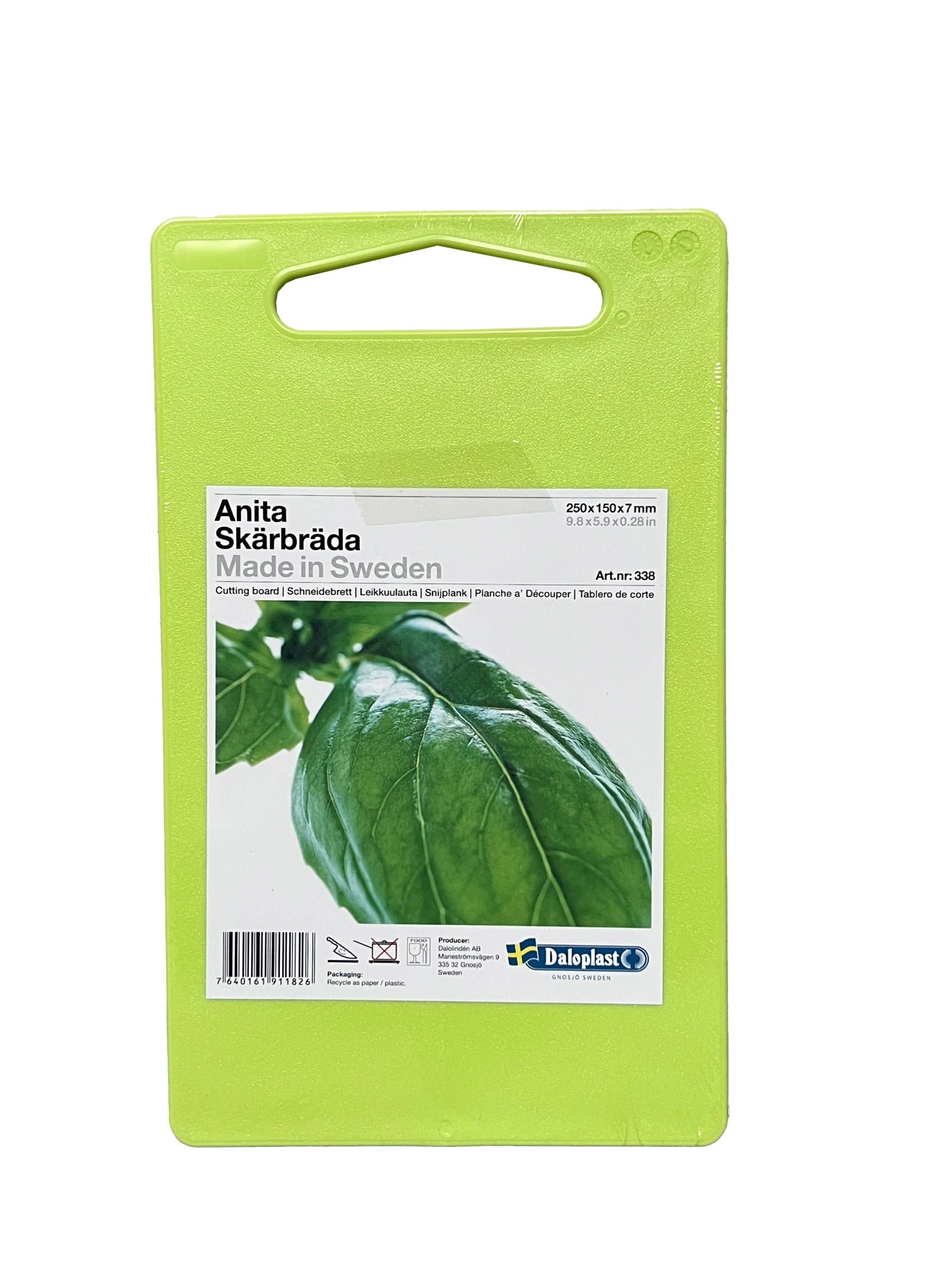 Planche à découper Anita 25x15x0,7cm avec trou pour poignée vert clair